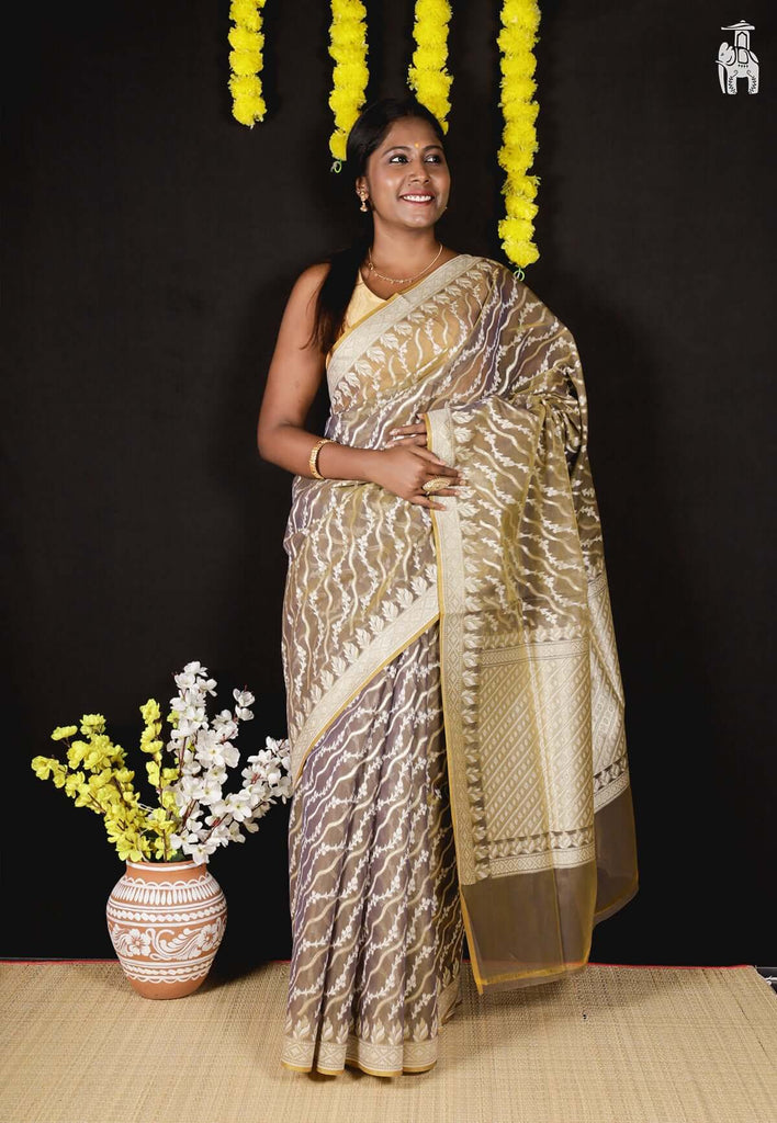 Dark Brown Tissue Banarasi Saree