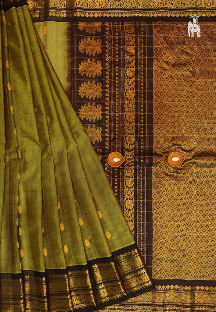 Dark Olive Green Gadwal Sico Saree