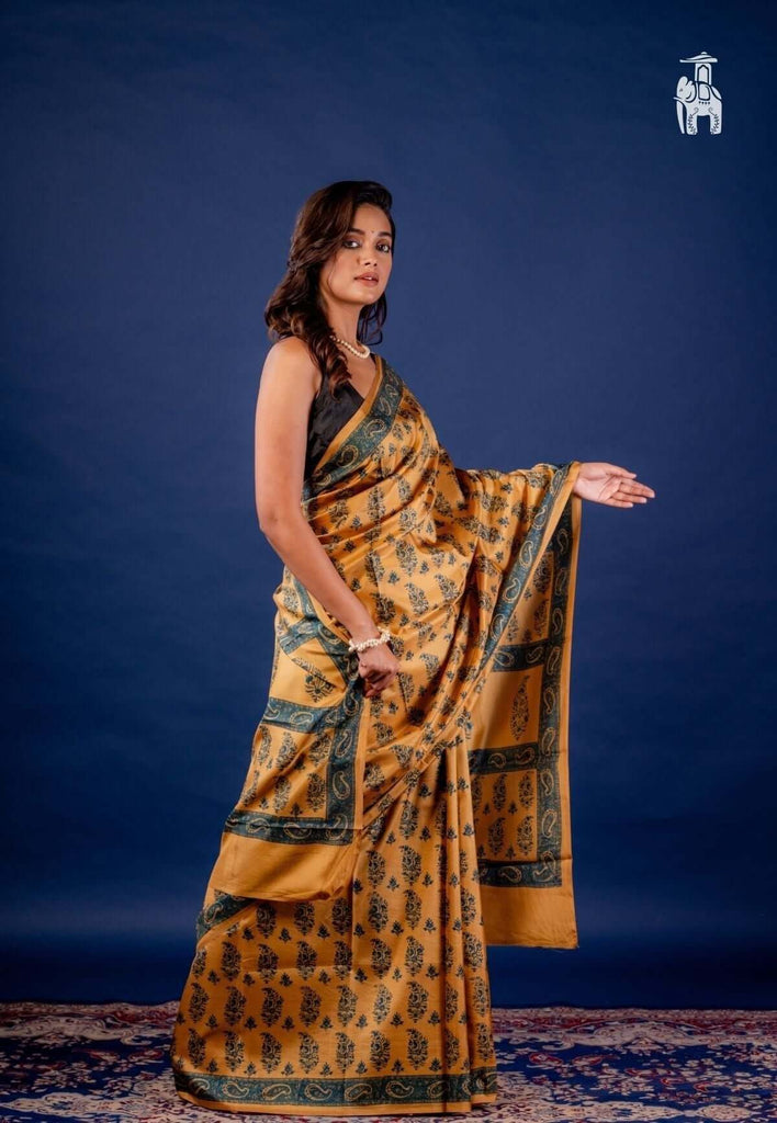 Deep Honey Yellow Mysore Silk Saree