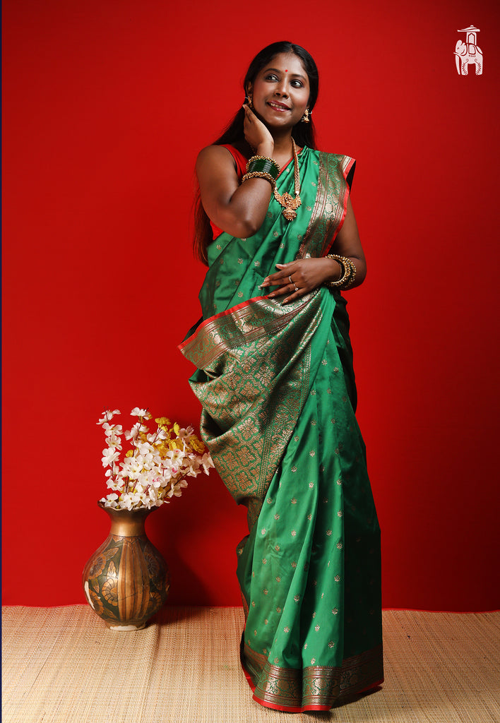 Deep Green Dupion Silk Saree