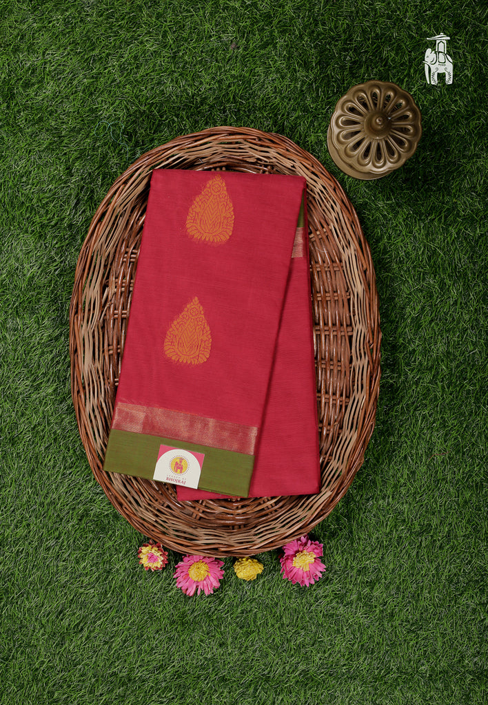 Deep Red Maheshwari Cotton Saree