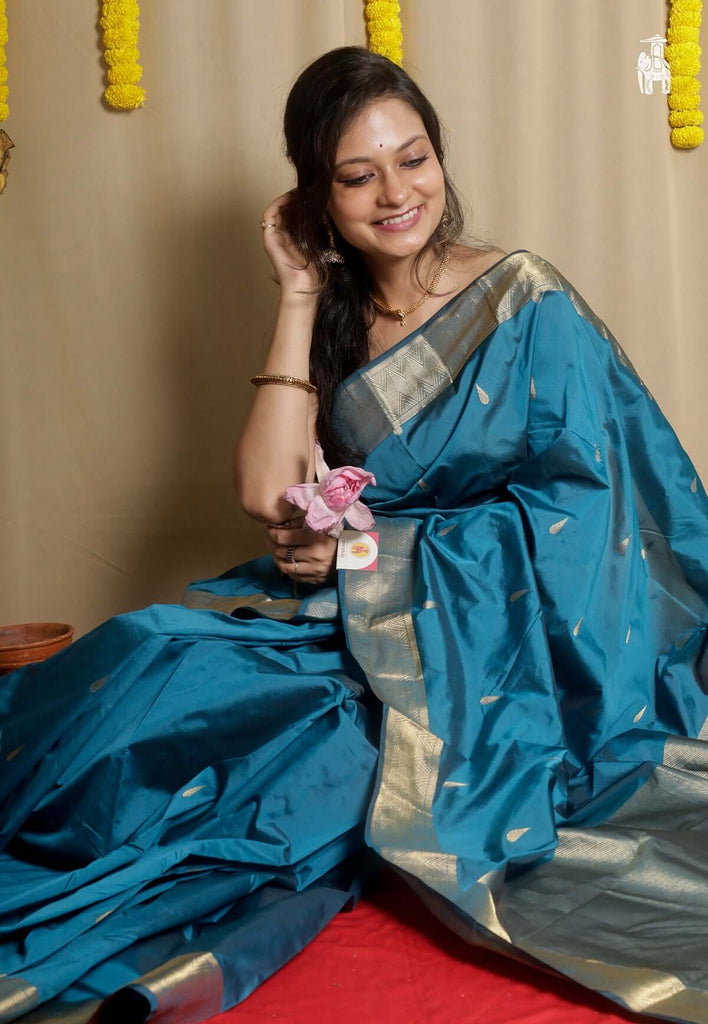 Deep Teal Kanjivaram Silk Saree
