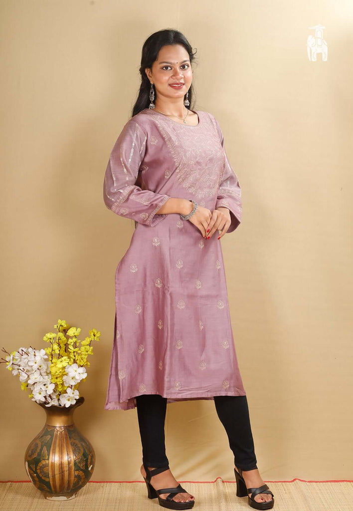 Dusky Rose Chanderi Silk Long Kurti