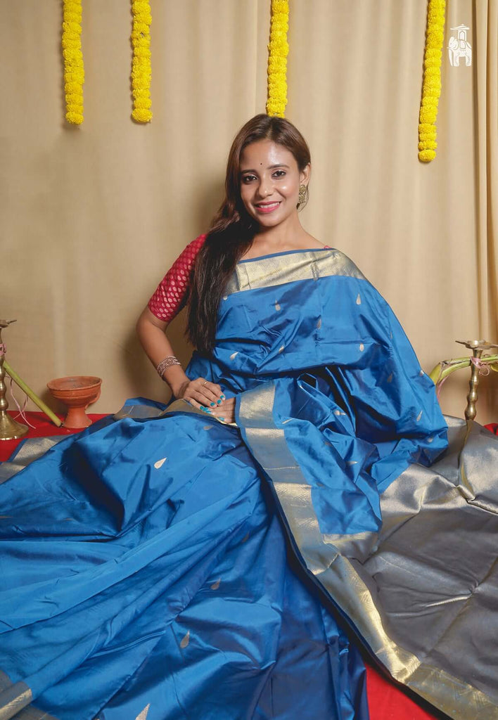 Glacier Blue Kanjivaram Silk Saree