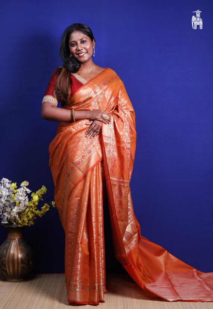 Golden Orange Dupion Katan Saree
