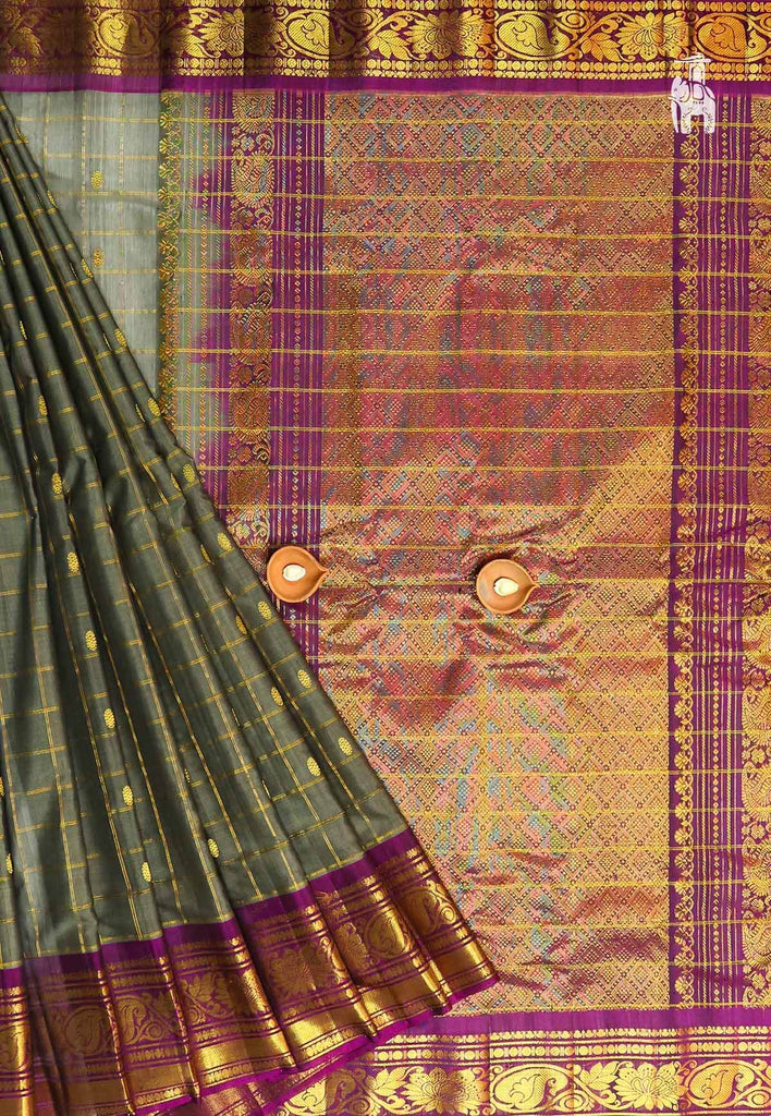 Grey Gadwal Sico Saree with Purple Border