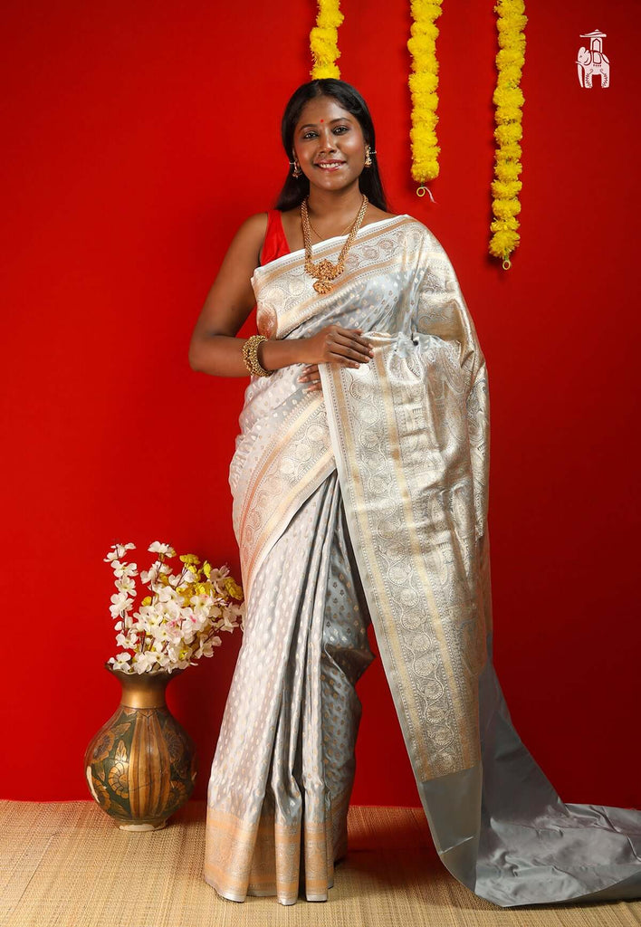 Grey Katan Silk Saree
