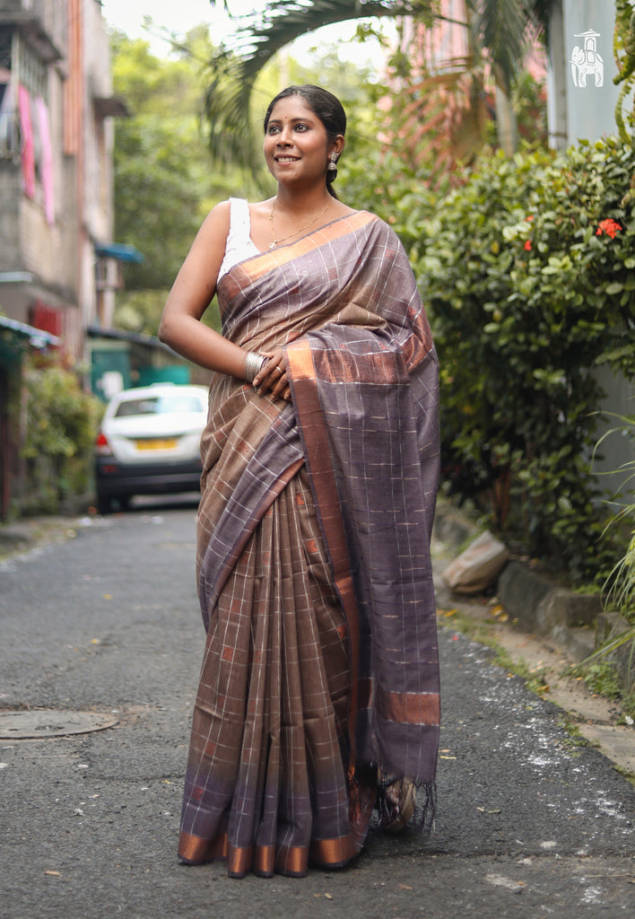 Grey Linen Saree with Zari Border