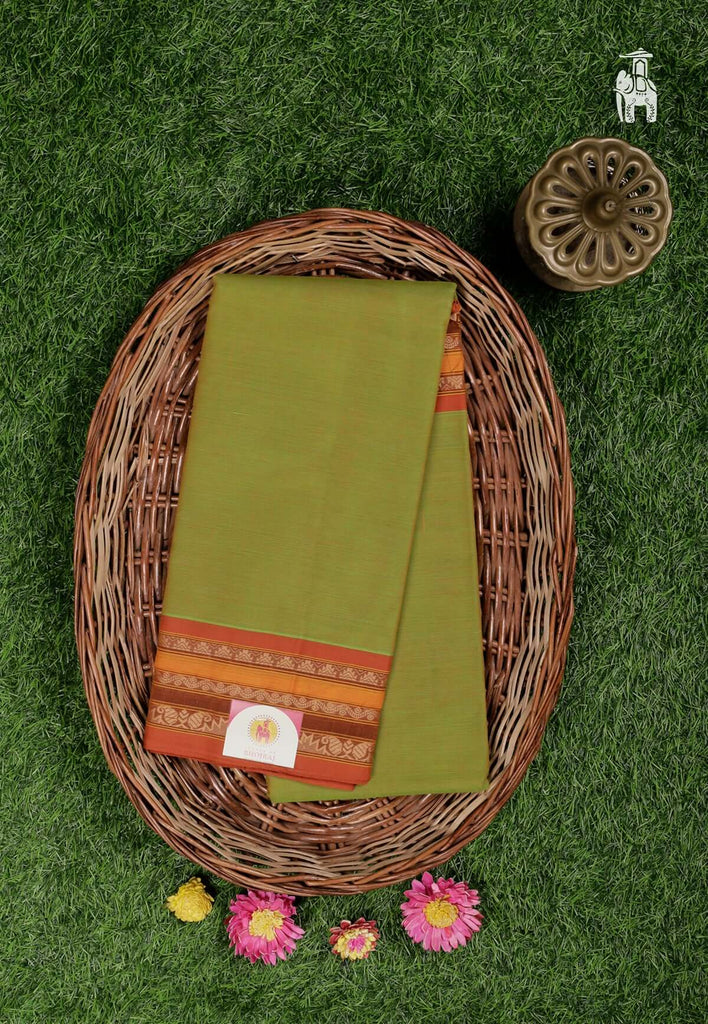 Khaki Green Maheshwari Cotton Saree