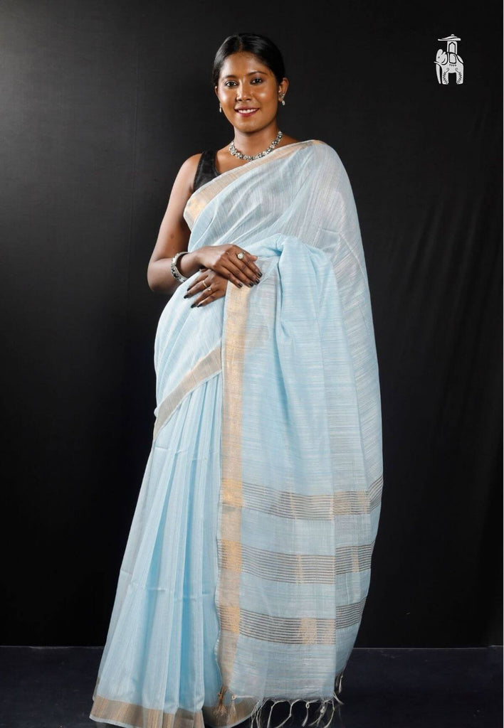 Light Blue Linen Tussar Saree