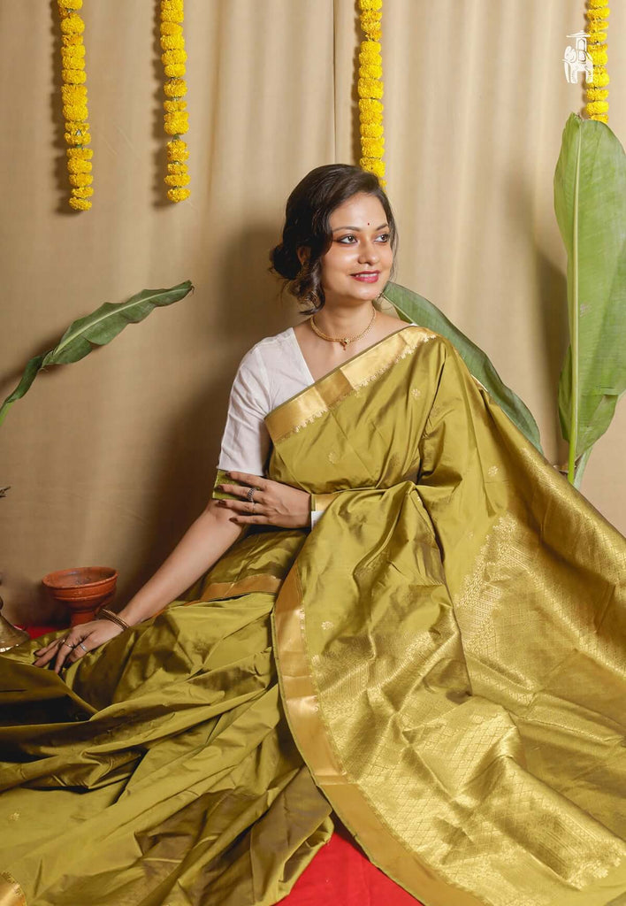 Light Olive Kanjivaram Silk Saree