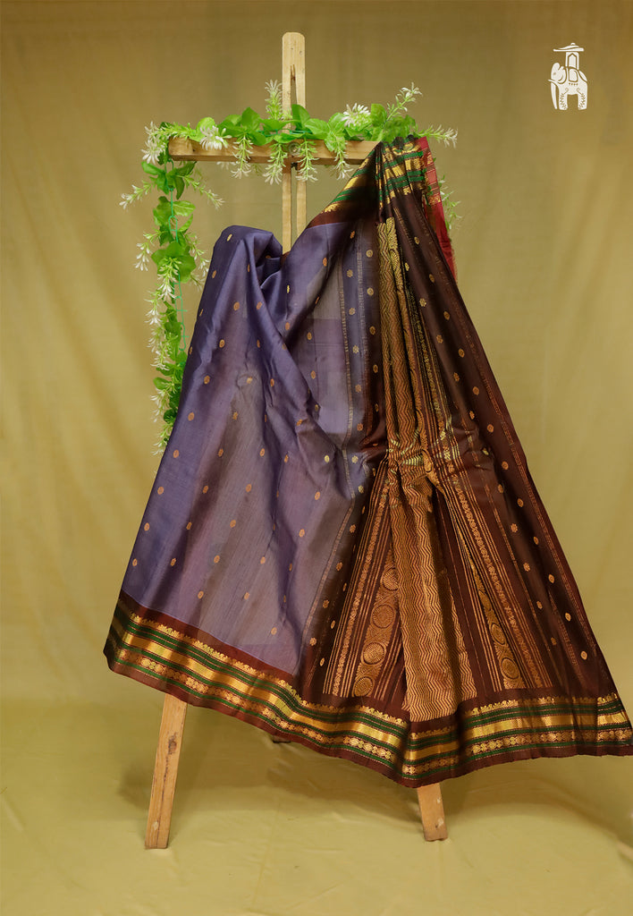 Mauve Gadwal Sico Saree with  Black Border