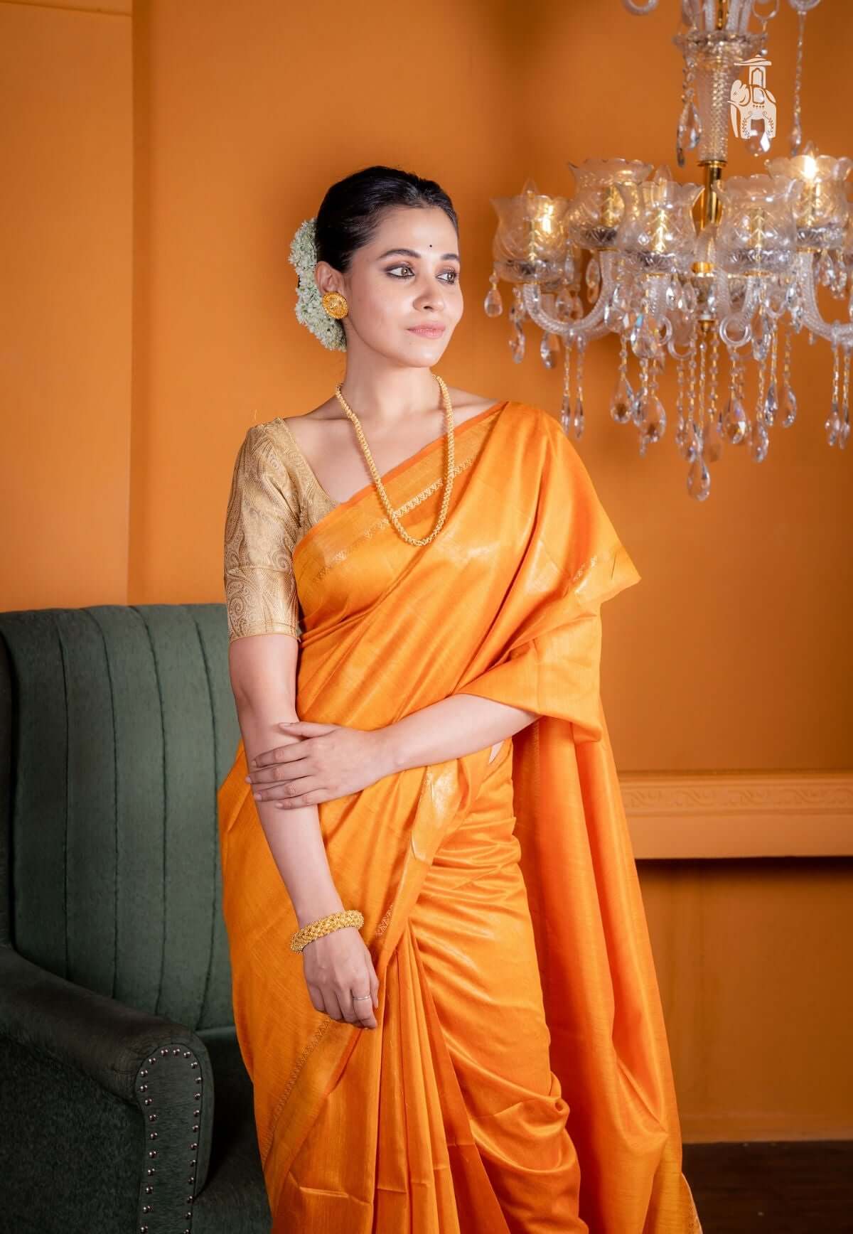 Misty Eri Tussar Silk Embroidered Yellow Saree