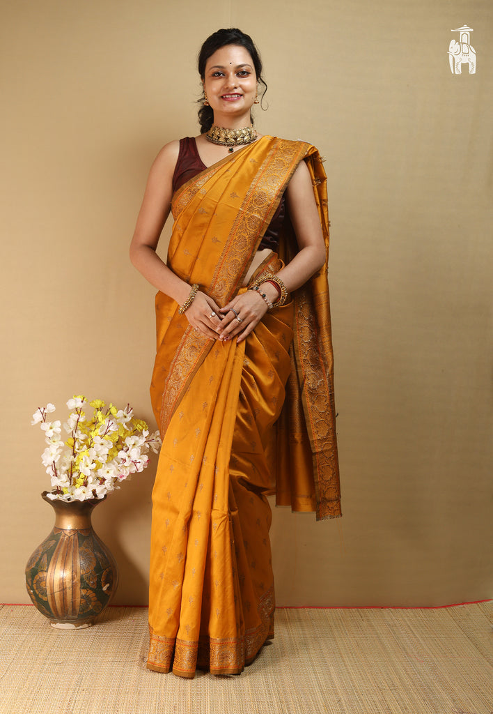 Mustard Yellow Dupion Silk Sare