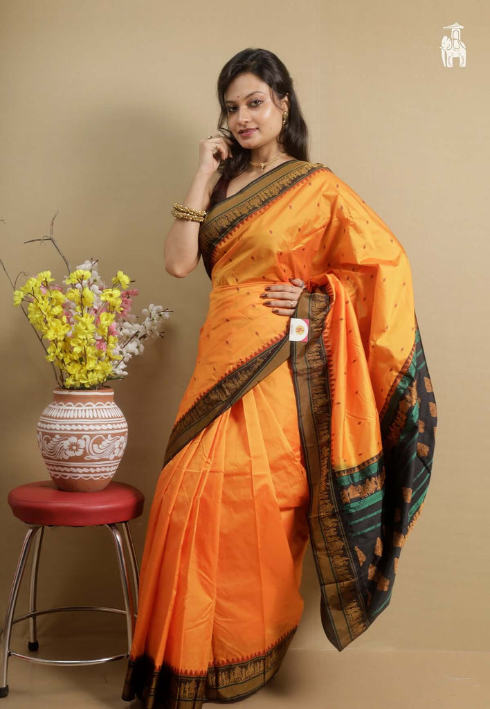 Mustard Yellow Kanjivaram Silk Saree with Black Border