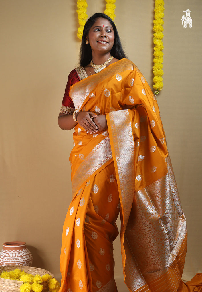 Mustard Yellow Katan Silk Saree