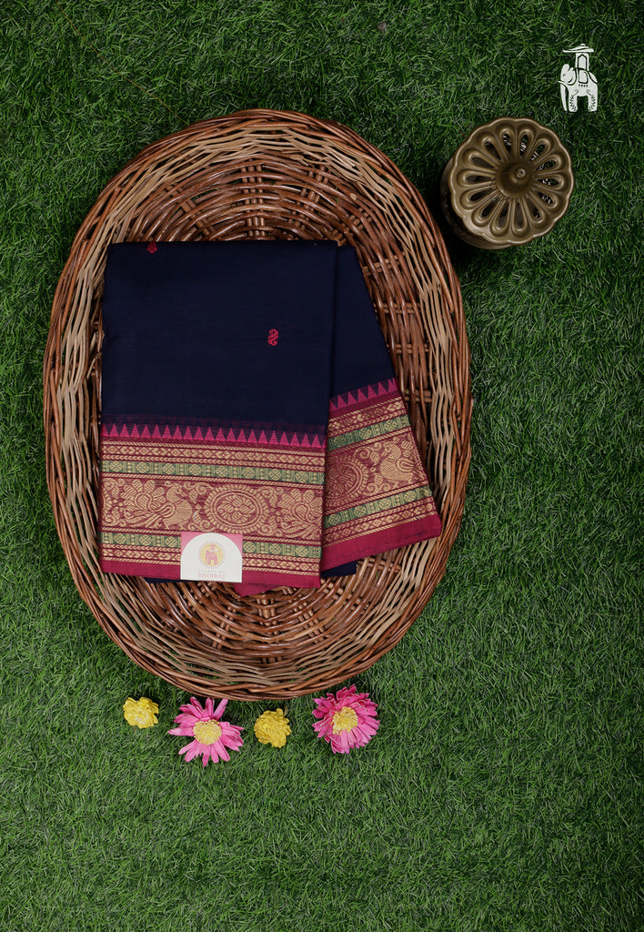 Navy Blue Cotton Kanjivaram Saree