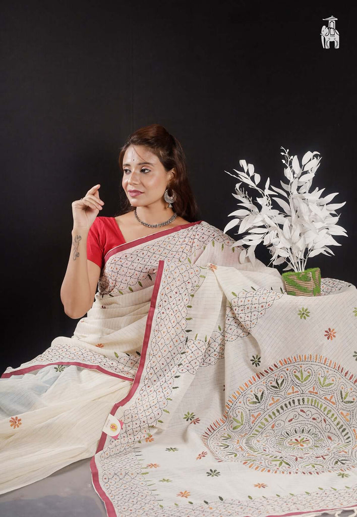 Off White Applique Work Saree