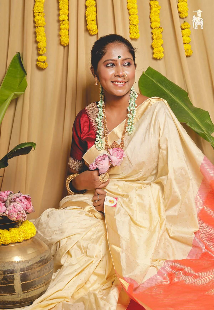 Off White Kanjivaram Silk Saree