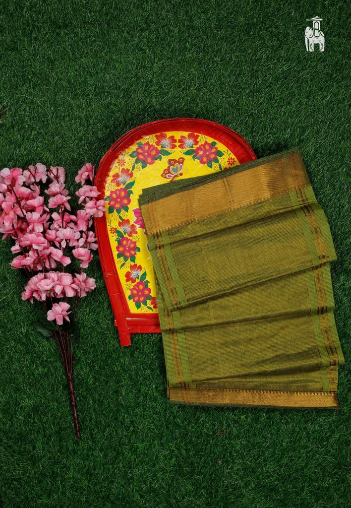 Olive Green Mangalgiri cotton saree