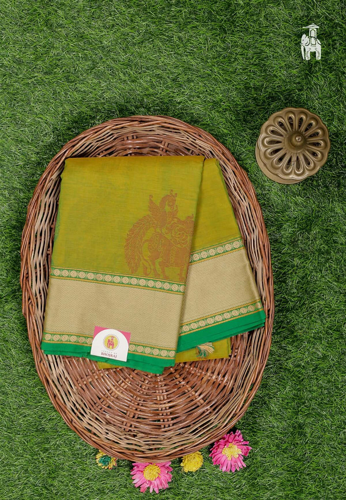 Olive Green Cotton Kanjivaram Saree