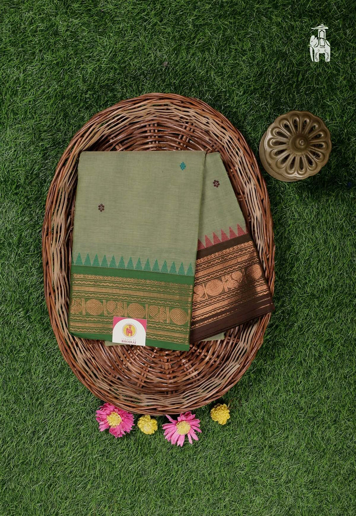 Olive Green Cotton Kanjivaram Saree