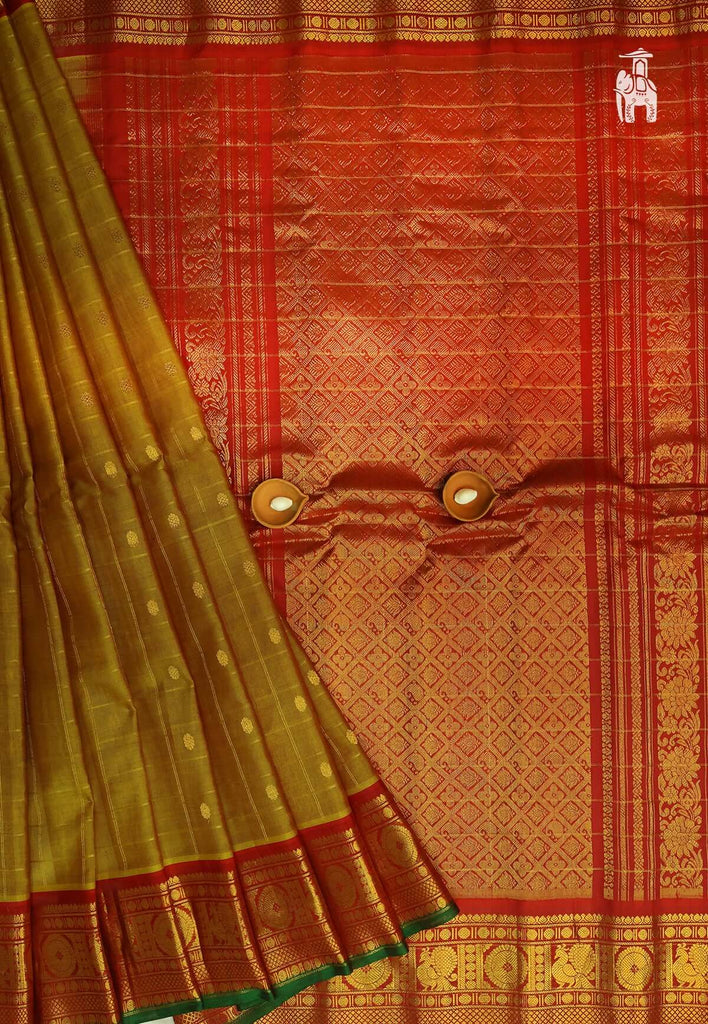 Olive Green Gadwal Sico Saree