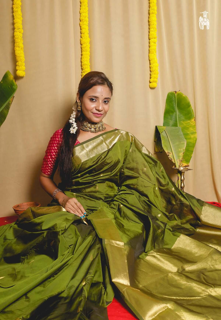 Olive Green Kanjivaram Silk Saree