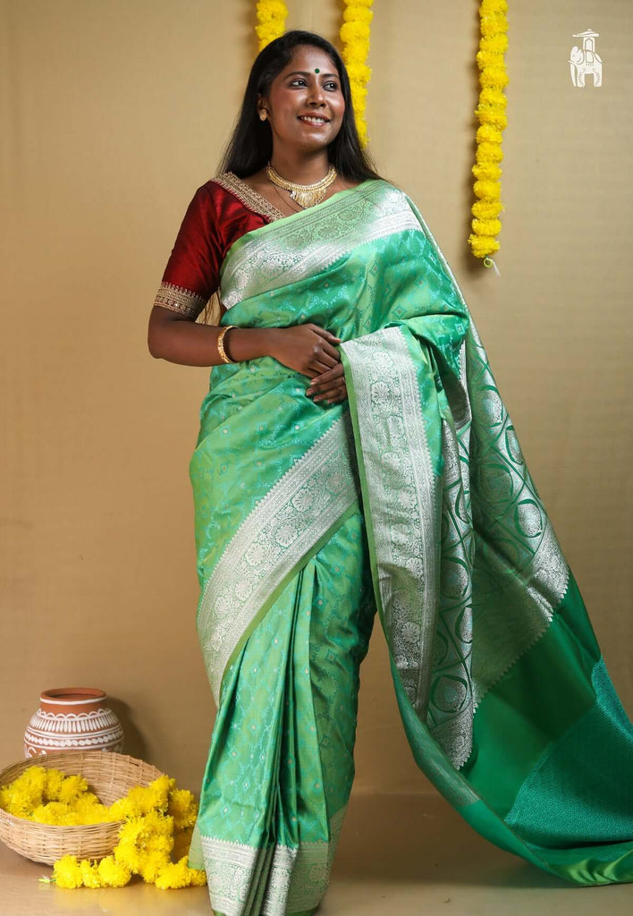 Parrot Green Katan Silk Saree