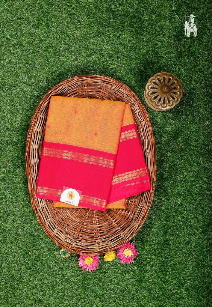 Pastel Orange Cotton Kanjivaram Saree