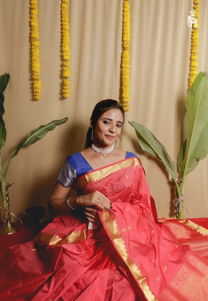 Pastel Red Kanjivaram Silk Saree