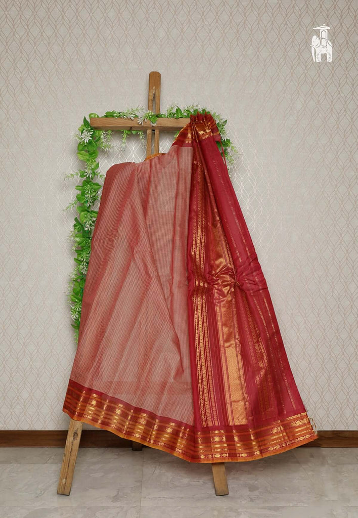 Pink Cotton Gadwal Saree with Red Border