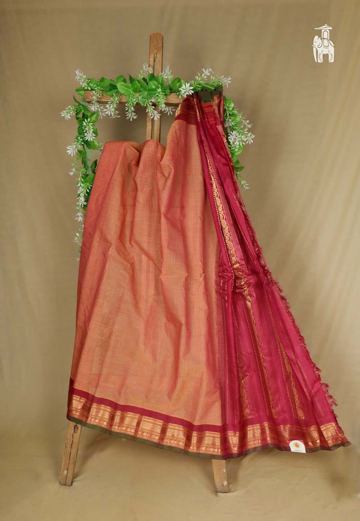 Pink Pure Cotton Gadwal Saree with Red Border