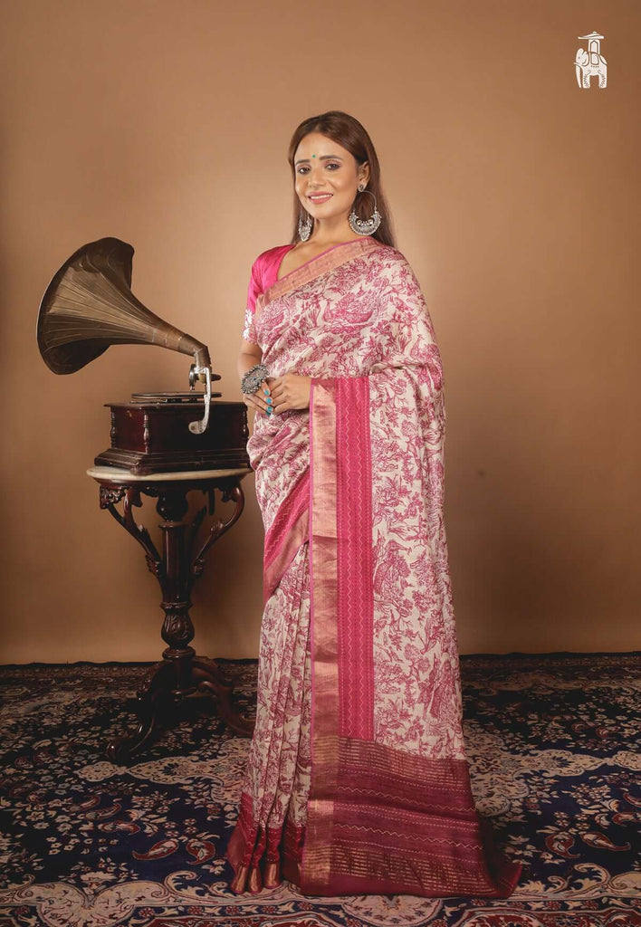 Pink Tussar Saree with Zari Border