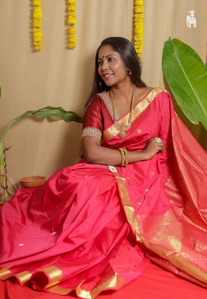 Pinkish Red Kanjivaram Silk Saree