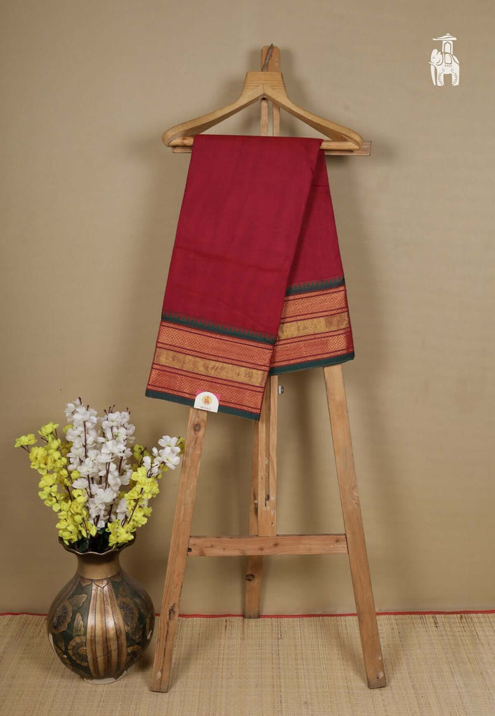 Pinkish Red Narayanpet Cotton Saree