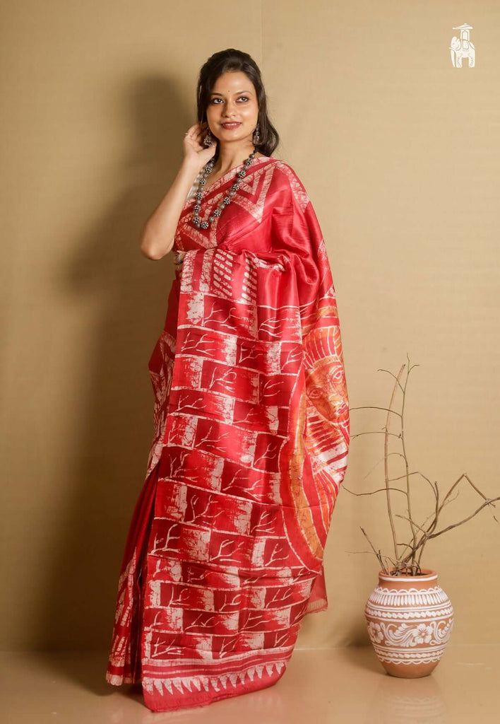 Red Printed Pure Silk Saree