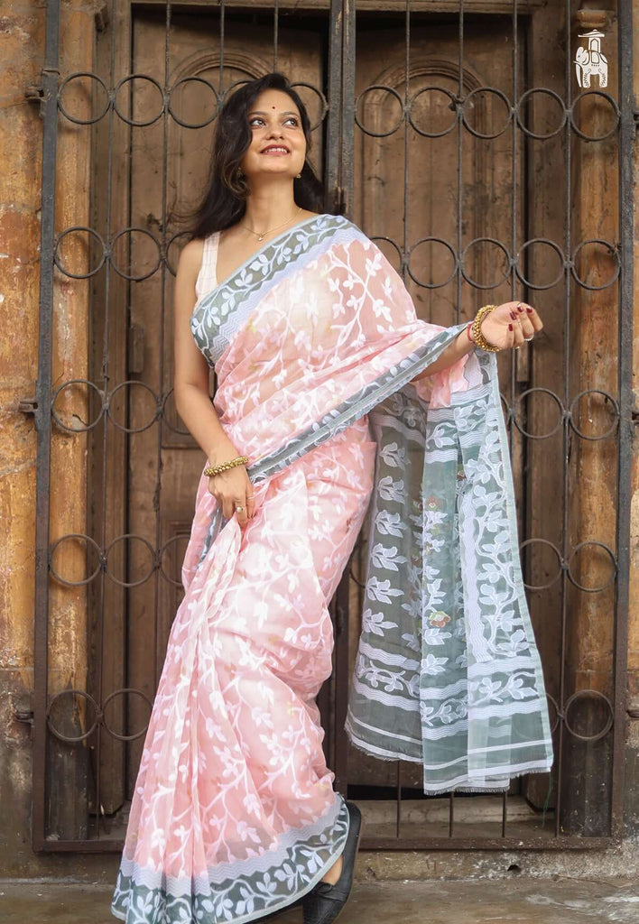 Rose Pink Dhakai Jamdani Saree