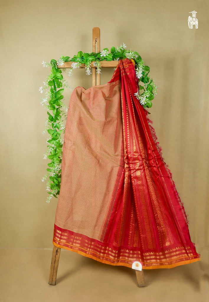 Rust Cotton Gadwal Saree