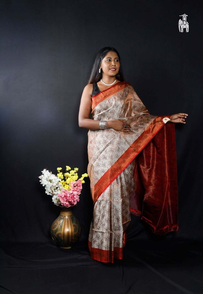 Silver Pashmina Silk Saree