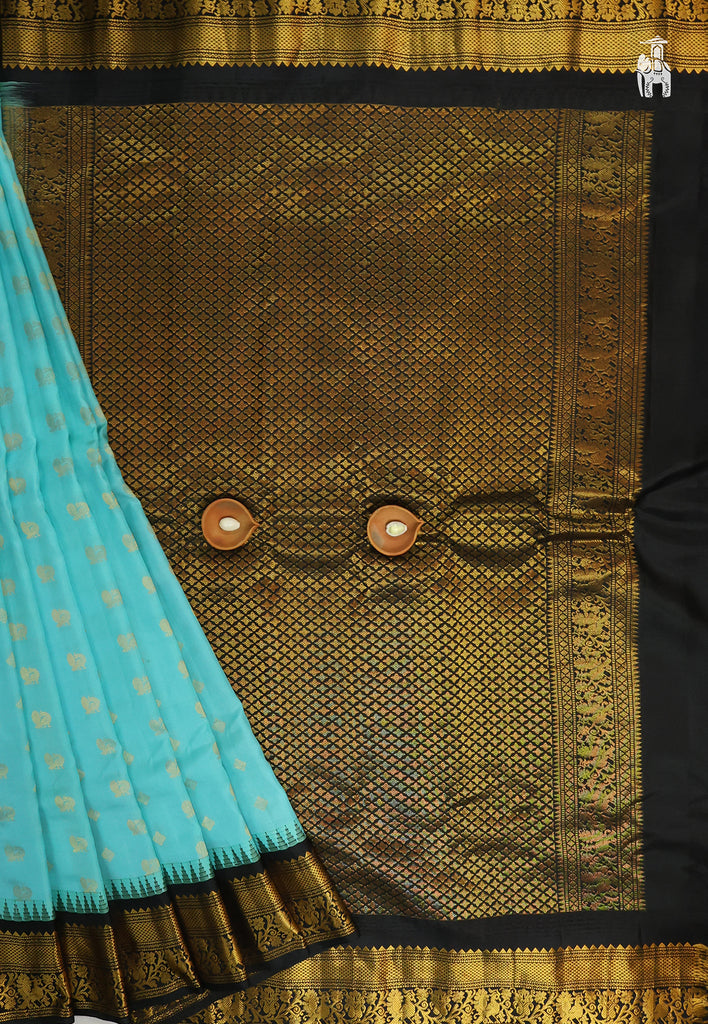 Sky Blue Gadwal Silk Saree with black border