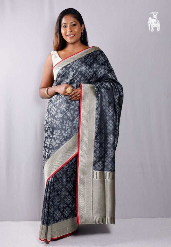 Slate Black Tanchoi Banarasi Saree
