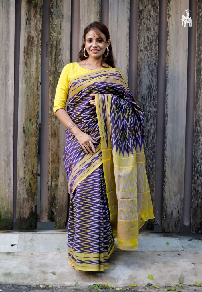 Purple Telia Cotton Saree with Yellow Border