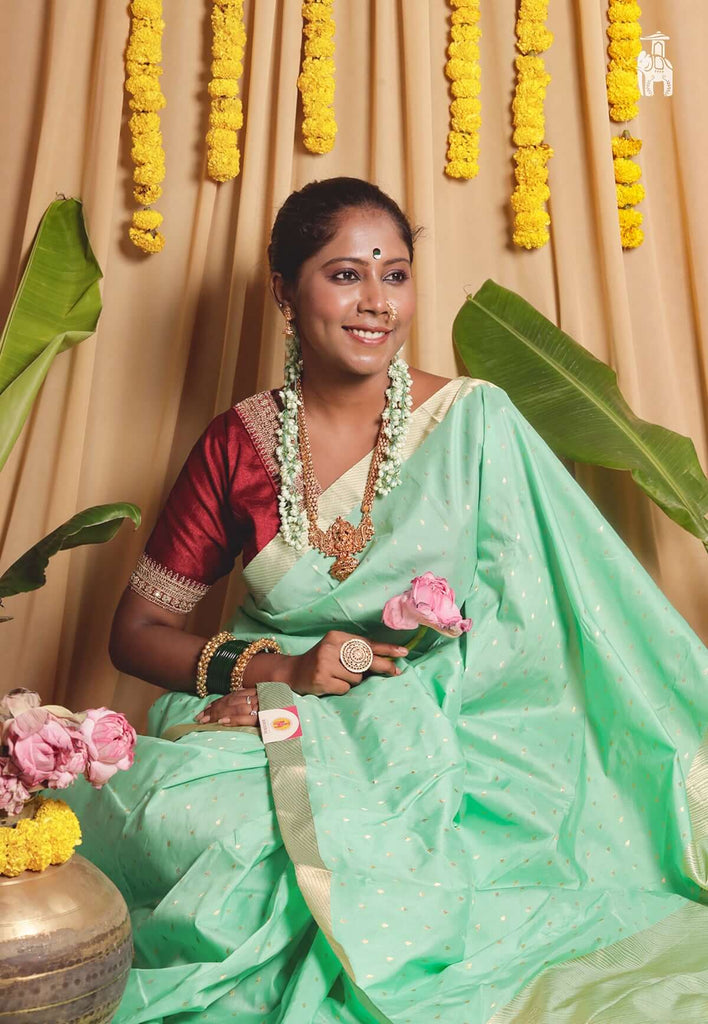 Turquoise Green Kanjivaram Silk Saree
