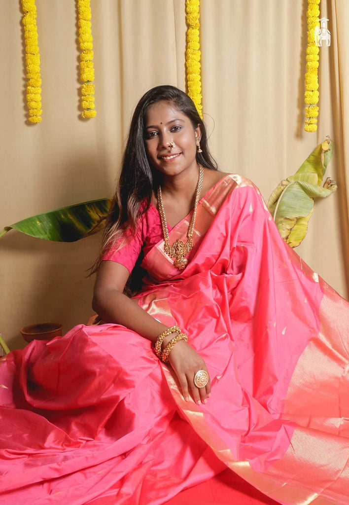 Warm Pink Kanjivaram Silk Saree