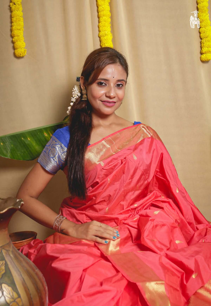 Watermelon Pink Kanjivaram Silk Saree