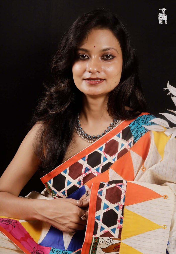 White Applique Work Saree