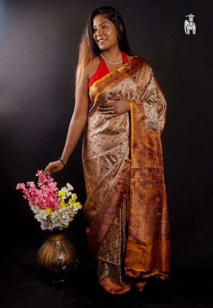 Beige Pashmina Silk Saree