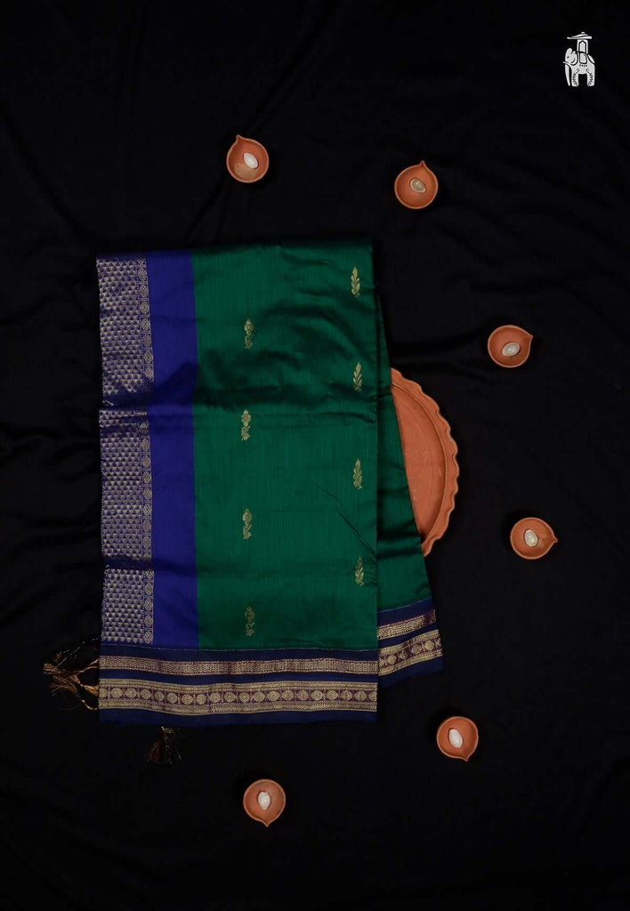 Bottle Green Mercerised Cotton Saree