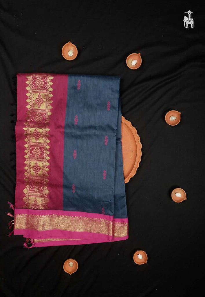 Bright Grey Mercerised Cotton Saree